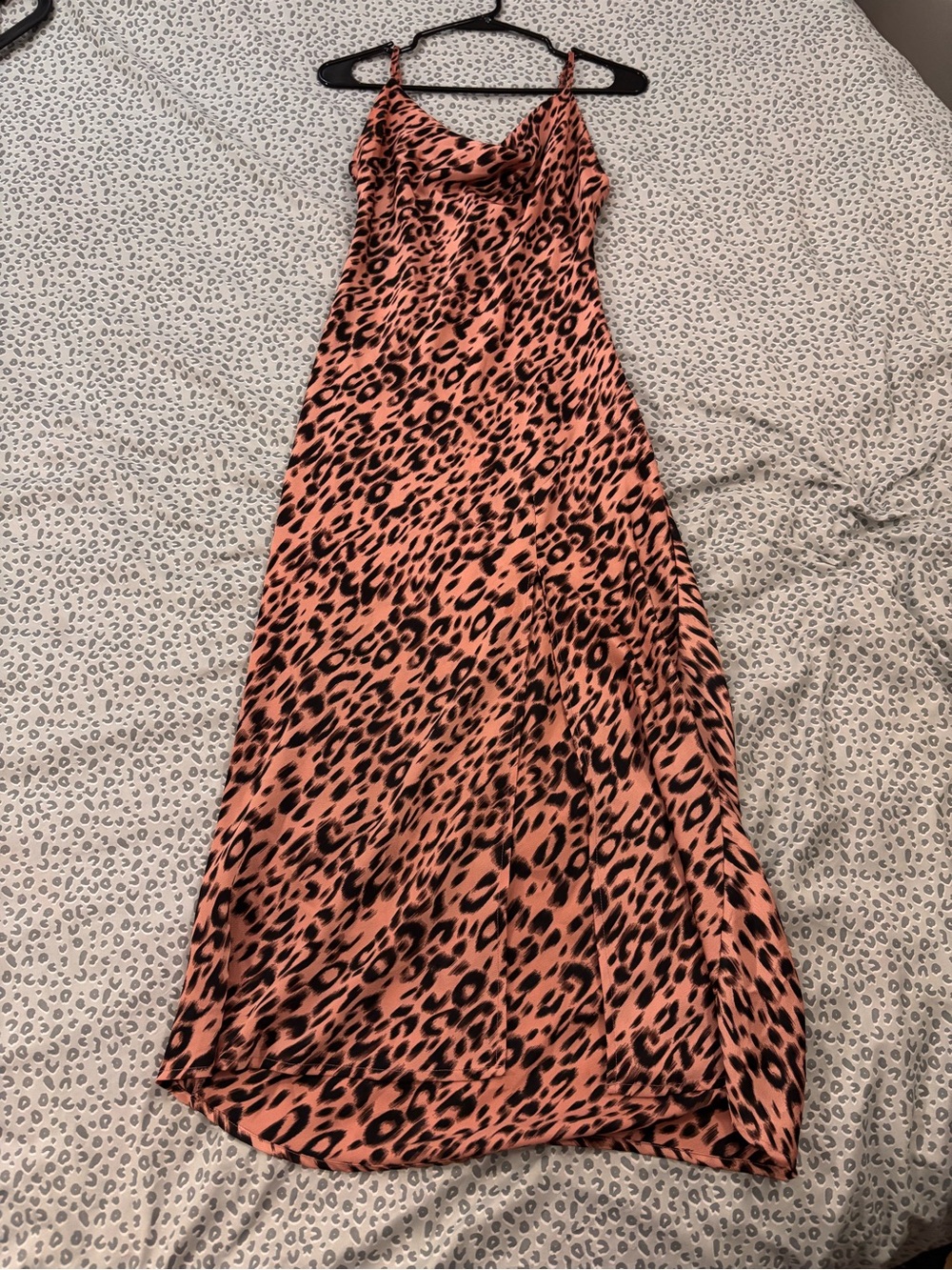 Coral Pink Animal-Print Maxi Slip Dress